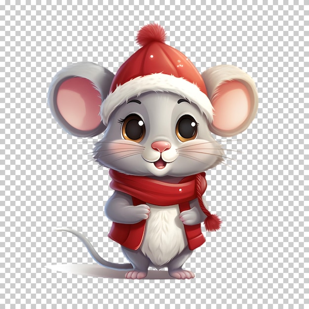 PSD leuke grappige muis die een kerstmanhoed draagt.