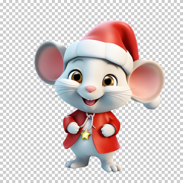 PSD leuke grappige muis die santas hoed draagt voor kerst doorzichtige achtergrond