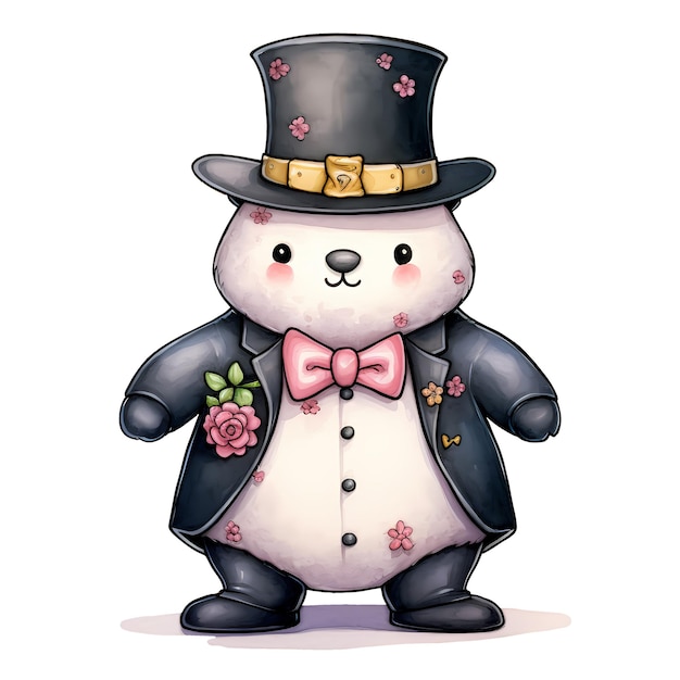 PSD leuke grappige panda met bloemen aquarel clipart illustratie