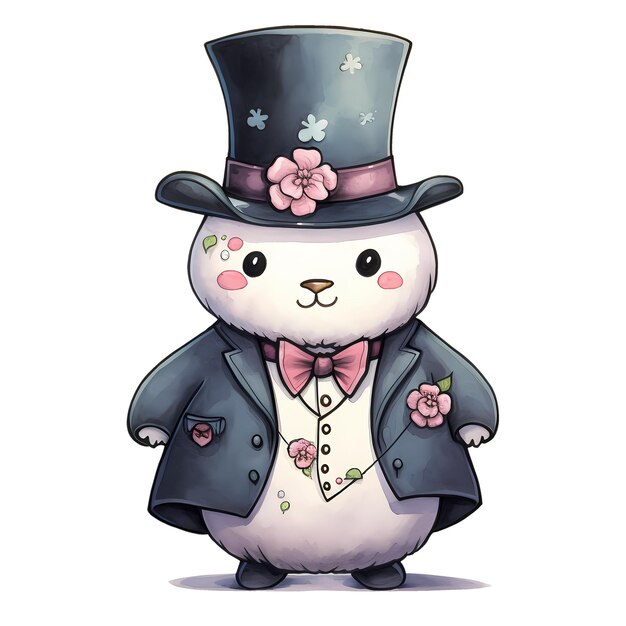 PSD leuke grappige panda met bloemen aquarel clipart illustratie