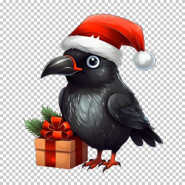 PSD leuke grappige raaf die een kerstmanhoed draagt voor de kerstillustratie