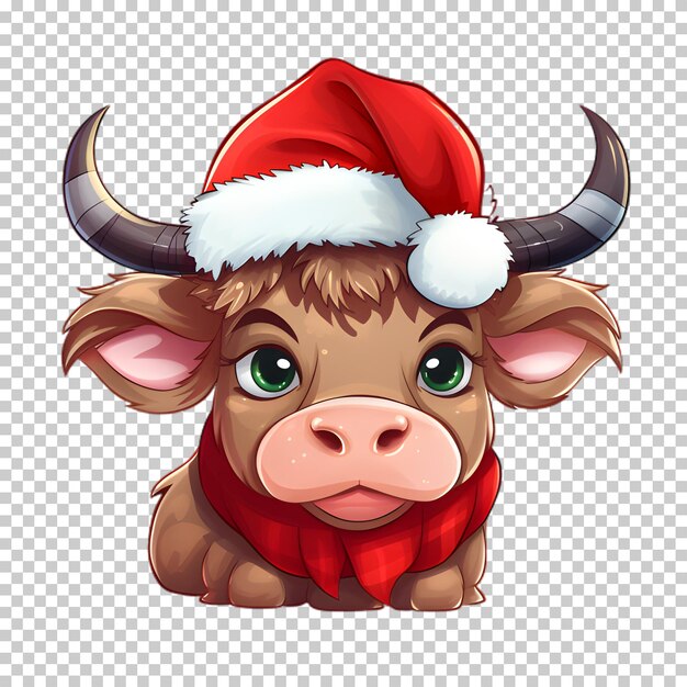 PSD leuke grappige stier die een kerstmanhoed draagt voor kerstillustratie