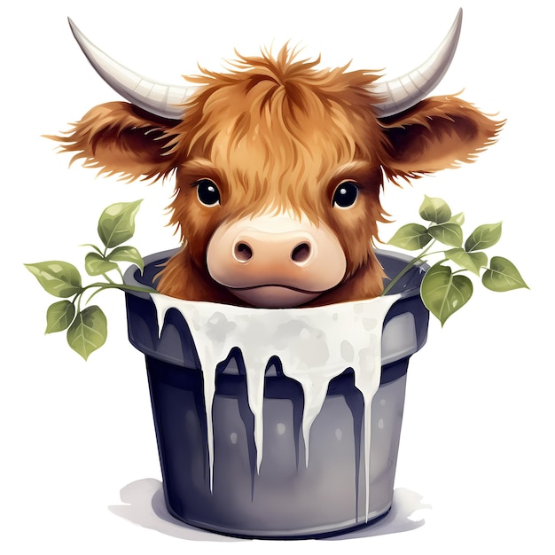 Leuke highland cow in bucket clipart illustratie