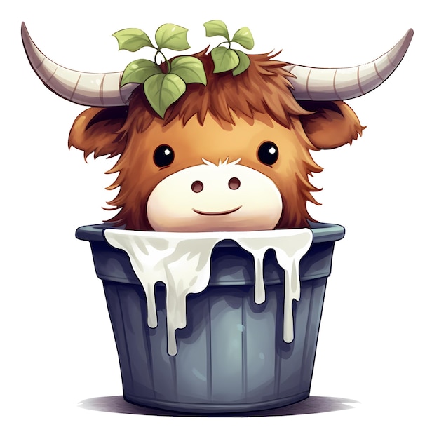 Leuke highland cow in bucket clipart illustratie