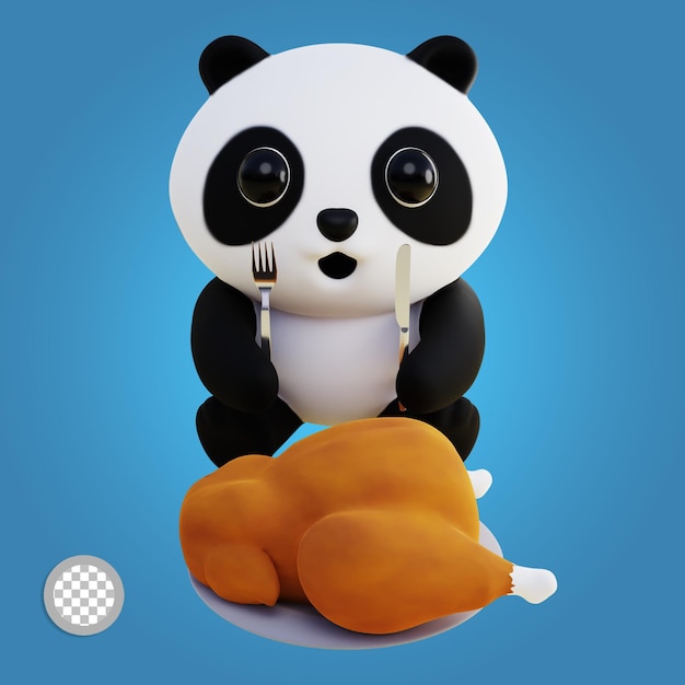 Leuke hongerige panda thanksgiving 3d render