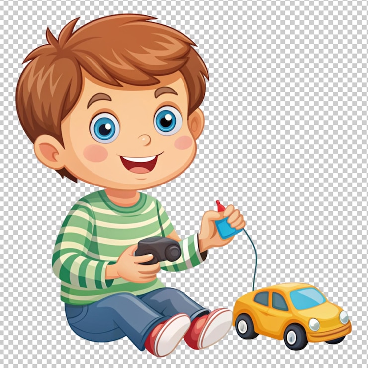PSD leuke jongen die speelgoed auto afstandsbediening cartoon speelt
