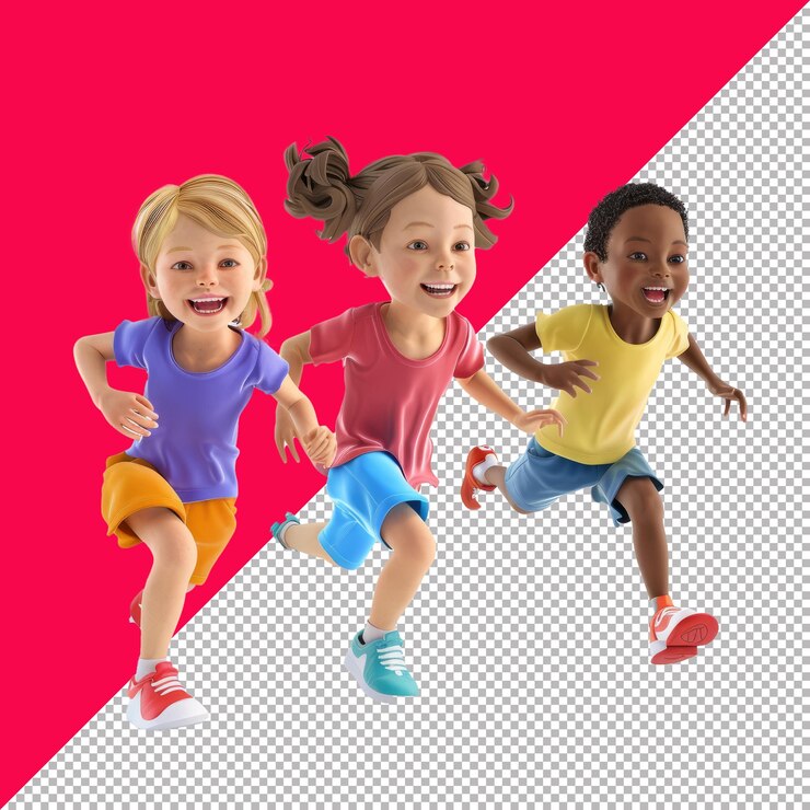 PSD leuke kinderen rennen en spelen tag met een grote glimlach