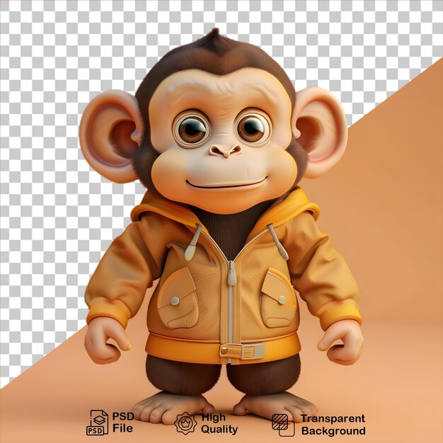 Leuke kleine 3d-aap die een jasje draagt op een doorzichtige achtergrond inclusief png-bestand