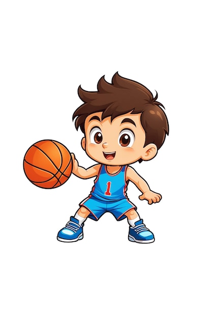 PSD leuke kleine jongen die basketbal speelt.