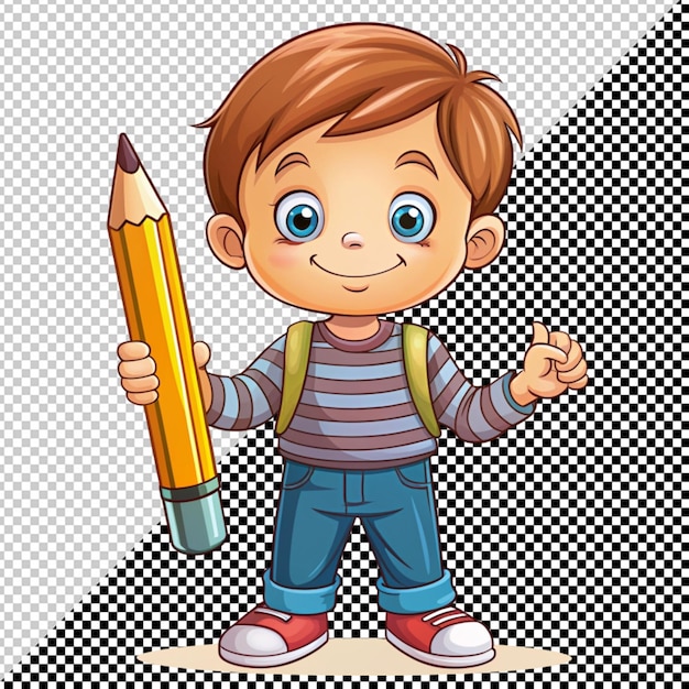 PSD leuke kleine jongen met potlood vector op doorzichtige achtergrond