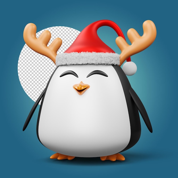 Leuke pinguïn met kerstmuts happy christmas 3d-rendering