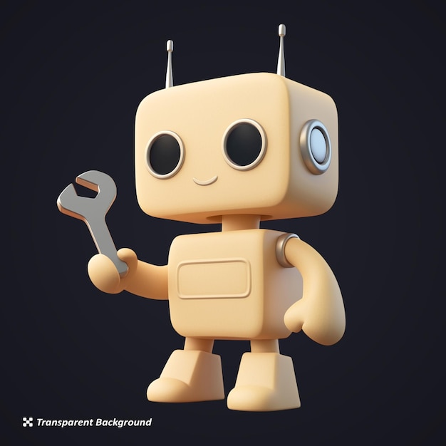 Leuke Reparatie Robot 3D icoon op doorzichtige achtergrond