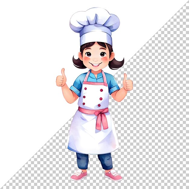 PSD leuke schattige kleine chef-kok die gelukkig poseert met een duim omhoog gebaar isolated transparent clipart