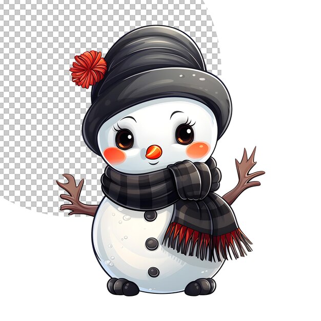 PSD leuke sneeuwman met zwarte hoed en muffler illustratie op doorzichtige achtergrond