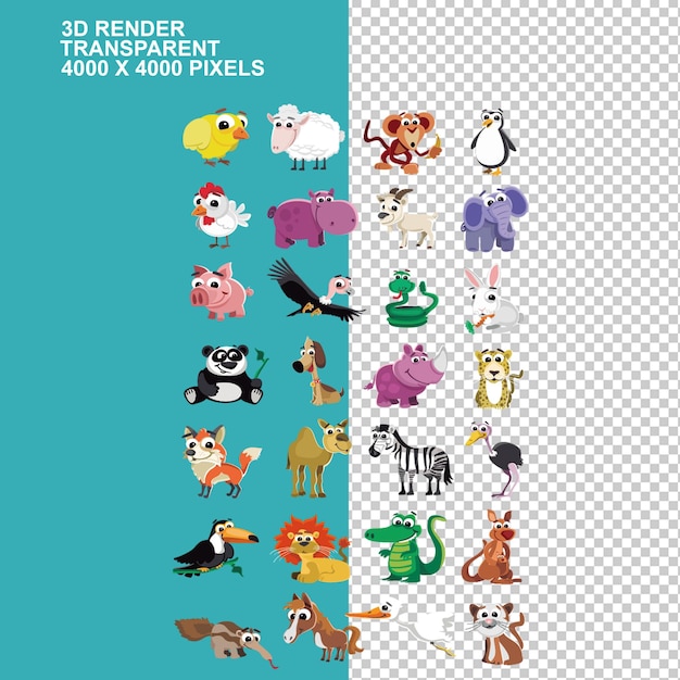 Leuke tekenfilmdieren, speelgoeddieren, kleurrijke tekenfilms, leuke dieren.