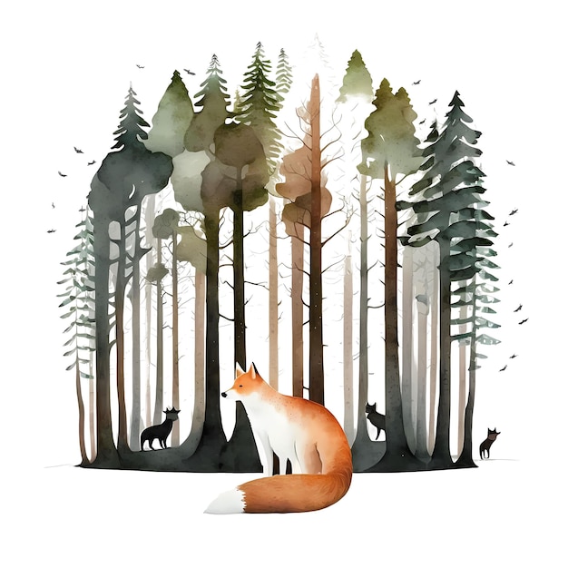 PSD leuke vos in het bos 4096px png transparante 300dpi digitale tshirt pod clipart boekomslag wallart