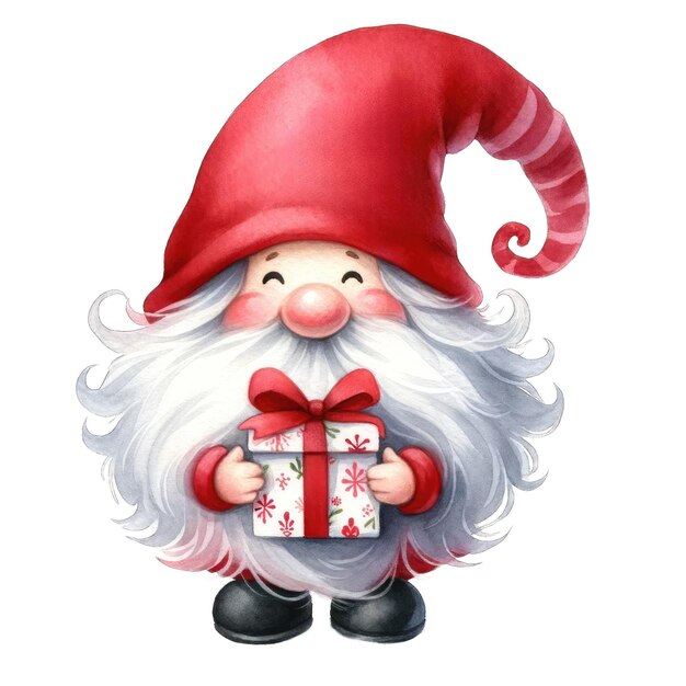 Leuke waterverf gnome met een cadeau