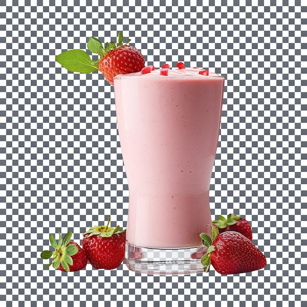 levendig heerlijk glas aardbeiensmoothie op een transparante achtergrond