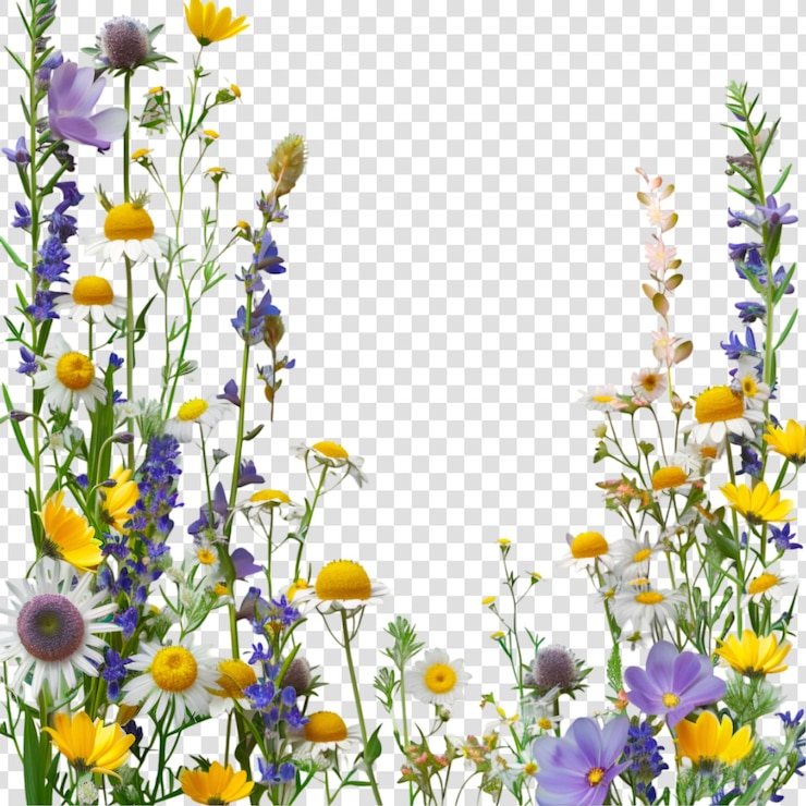 PSD levendige bloemenrandontwerp op een doorzichtige achtergrond