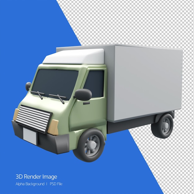 Lever logistiek vrachtconcept3d-renderingillustratie van een bezorgvrachtwagen