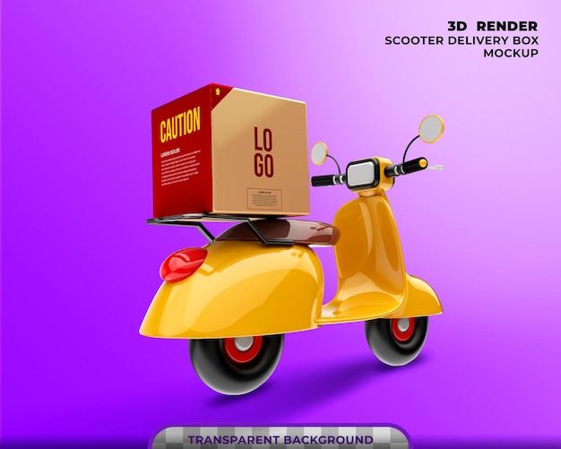 Levering box mockup met scooter 3d render