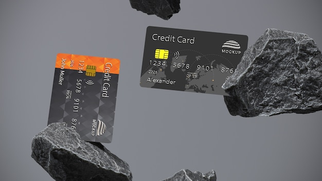 PSD 空中浮遊クレジット カードのモックアップ デザイン