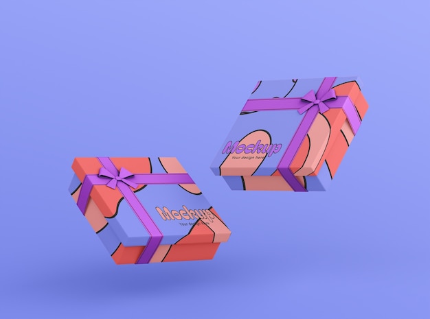 PSD levitating gift boxes mockup