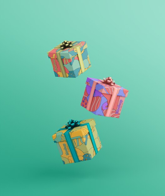 PSD levitating gift boxes mockup