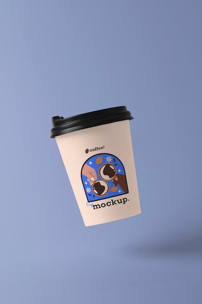 Levitating paper cup mockup