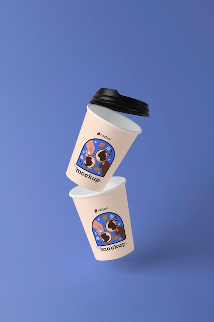 PSD levitating paper cup mockup