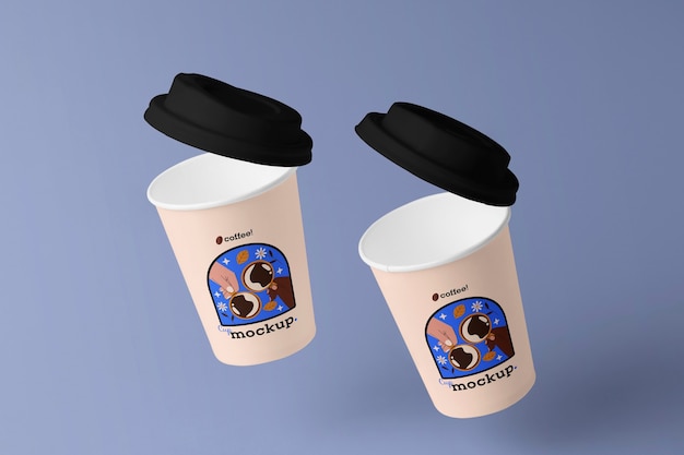 PSD mockup di tazza di carta levitante