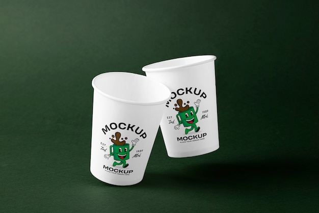 Levitating paper cup mockup