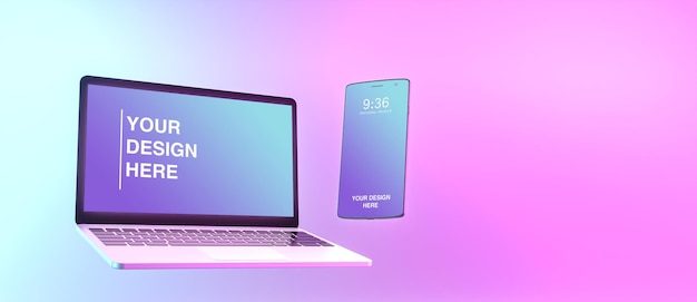 Lewitujący netbook i smartfon renderowania 3d