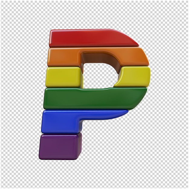 PSD lgbt flag color letters bottom view. 3d letter p