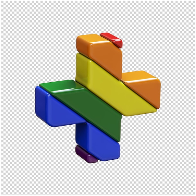 Lgbt flag color symbols are turned to the right. 3d symbol