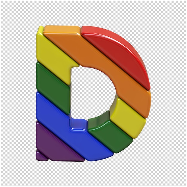 Lgbt flag letters diagonally top view. 3d letter d