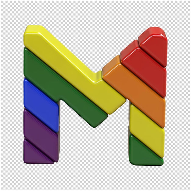 Lgbt flag letters diagonally top view. 3d letter m