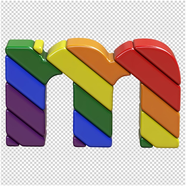 PSD lgbt flag letters diagonally top view. 3d letter m