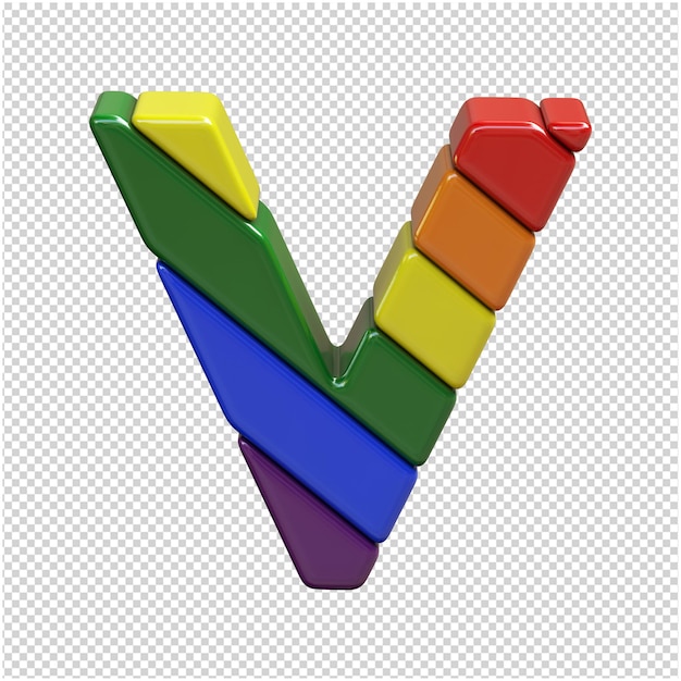 LGBT flag letters diagonally top view. 3d letter v