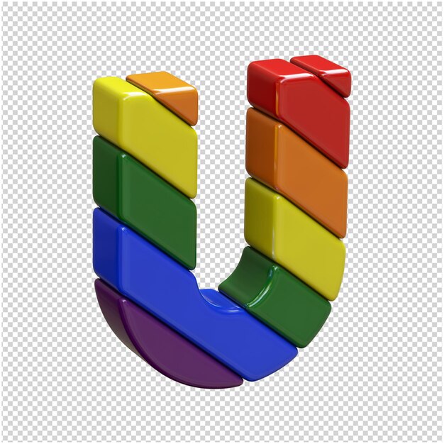 Lgbt flag letters rotated to the right. 3d letter u