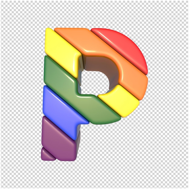 PSD lgbt letters flag diagonally bottom view. 3d capital letter p