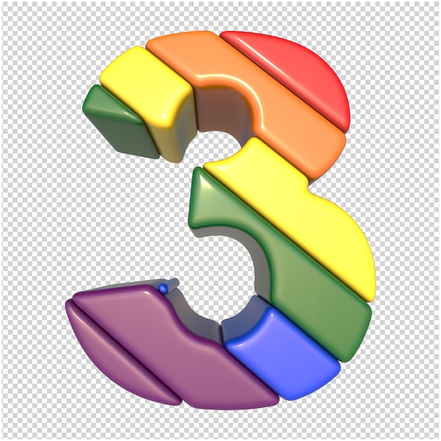 PSD lgbt numbers flag diagonally.3d number 3