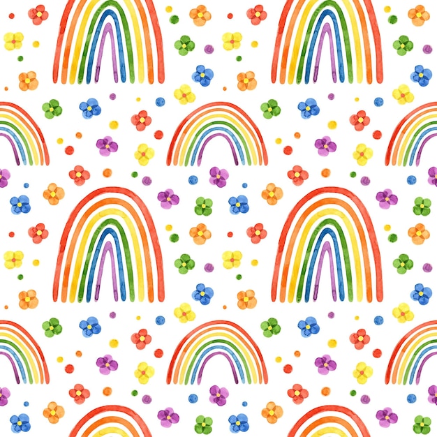 Lgbt pride maand naadloos patroon lgbtq art aquarel clipart met bloemen en regenboog