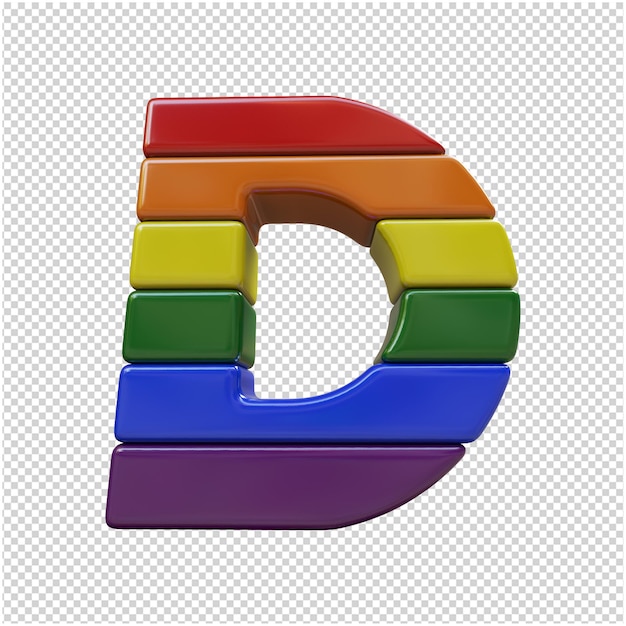 Lgbt vlag kleur letters onderaanzicht. 3d-letter d