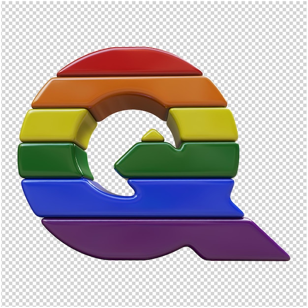 Lgbt vlag kleur letters onderaanzicht. 3d-letter q