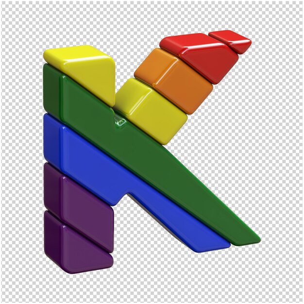 Lgbt-vlagbrieven gedraaid naar rechts. 3d-letter k