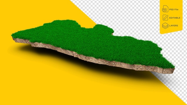 PSD liberia map soil land geology cross section with green grass and rock ground texture 3d illustration