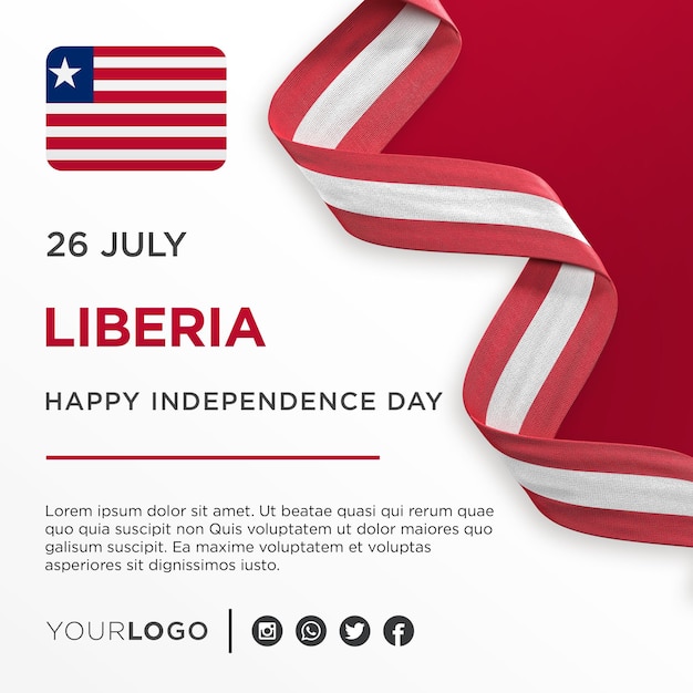 PSD modello di post sui social media per l'anniversario nazionale del banner celebrativo del giorno dell'indipendenza nazionale della liberia