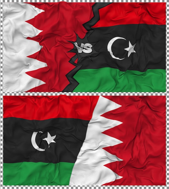 Libië versus Bahrein Halve gecombineerde vlag Cloth Bump Texture 3D Rendering
