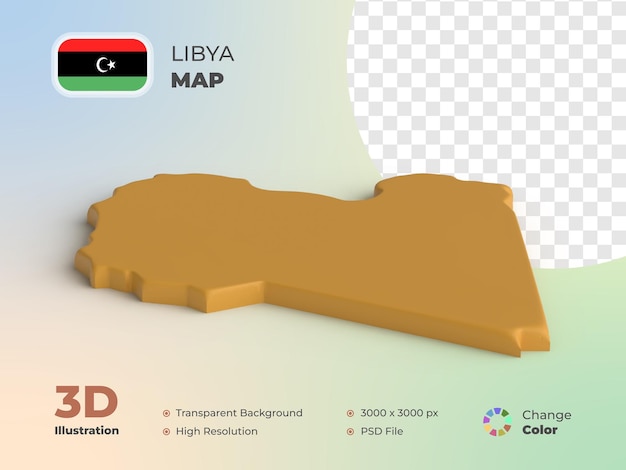 PSD Карта ливии 3d с прозрачным фоном и может менять цвет